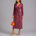 Robe Midi Bohème Fleurie à Taille Twistée pour Femme
