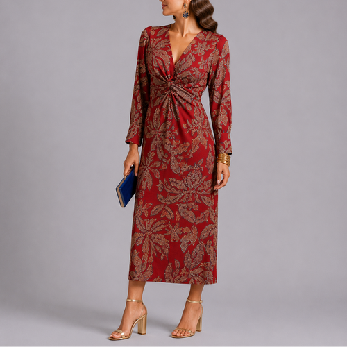 Robe Midi Bohème Fleurie à Taille Twistée pour Femme