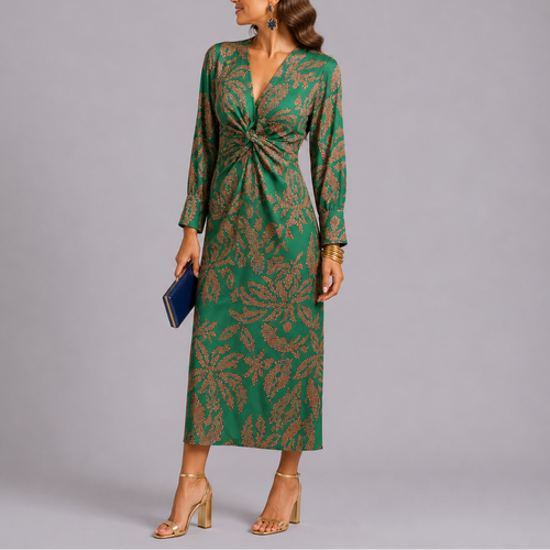 Robe Midi Bohème Fleurie à Taille Twistée pour Femme