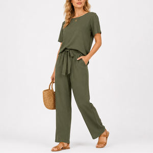 Ensemble Femme Deux Pièces avec Haut à Manches Courtes et Pantalon
