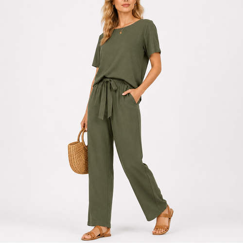 Ensemble Femme Deux Pièces avec Haut à Manches Courtes et Pantalon