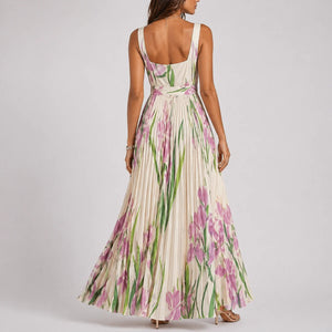 Robe Maxi Fleurie Plissée à Imprimé Jardin pour Femme