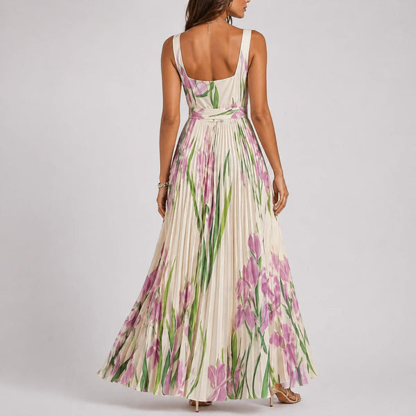 Robe Maxi Fleurie Plissée à Imprimé Jardin pour Femme