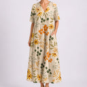 Robe Midi Fleurie Femme à Col V et Manches Courtes
