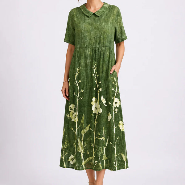 Robe Midi Fleurie Femme à Col V et Manches Courtes