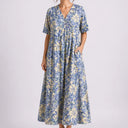 Robe Midi Fleurie Femme à Col V et Manches Courtes
