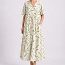 Robe Midi Fleurie Femme à Col V et Manches Courtes