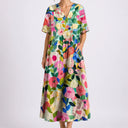 Robe Midi Fleurie Femme à Col V et Manches Courtes