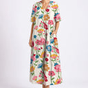Robe Midi Fleurie Femme à Col V et Manches Courtes