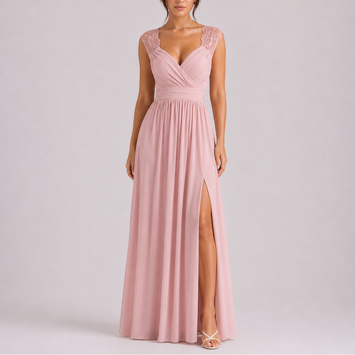 Robe Longue Élégante Femme à Manches en Dentelle