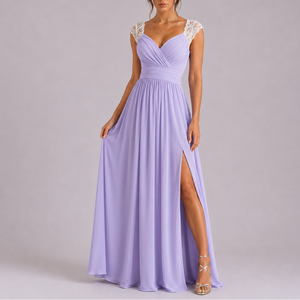 Robe Longue Élégante Femme à Manches en Dentelle