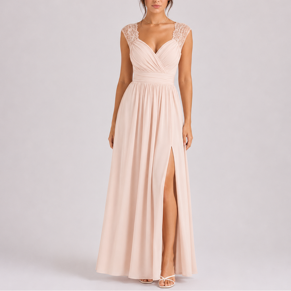Robe Longue Élégante Femme à Manches en Dentelle