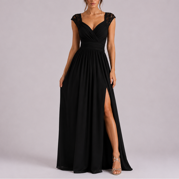 Robe Longue Élégante Femme à Manches en Dentelle