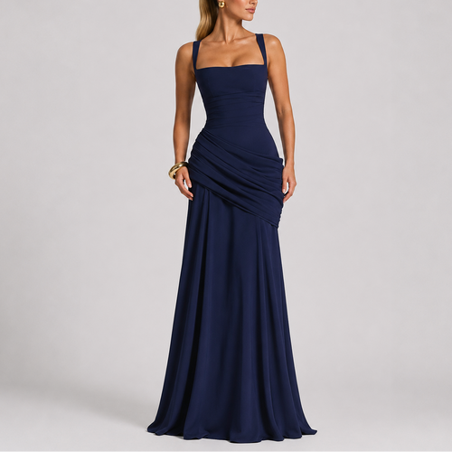 Robe Maxi Élégante Froncée à Encolure Carrée pour Femme