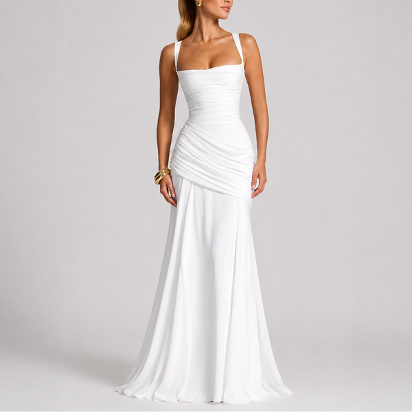 Robe Maxi Élégante Froncée à Encolure Carrée pour Femme