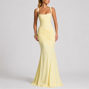 Robe Maxi Élégante Froncée à Encolure Carrée pour Femme