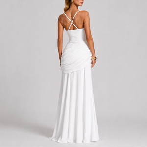 Robe Maxi Élégante Froncée à Encolure Carrée pour Femme