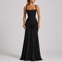 Robe Maxi Élégante Froncée à Encolure Carrée pour Femme