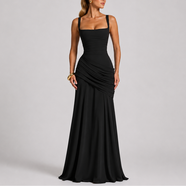 Robe Maxi Élégante Froncée à Encolure Carrée pour Femme