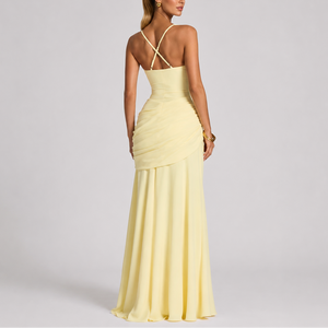 Robe Maxi Élégante Froncée à Encolure Carrée pour Femme