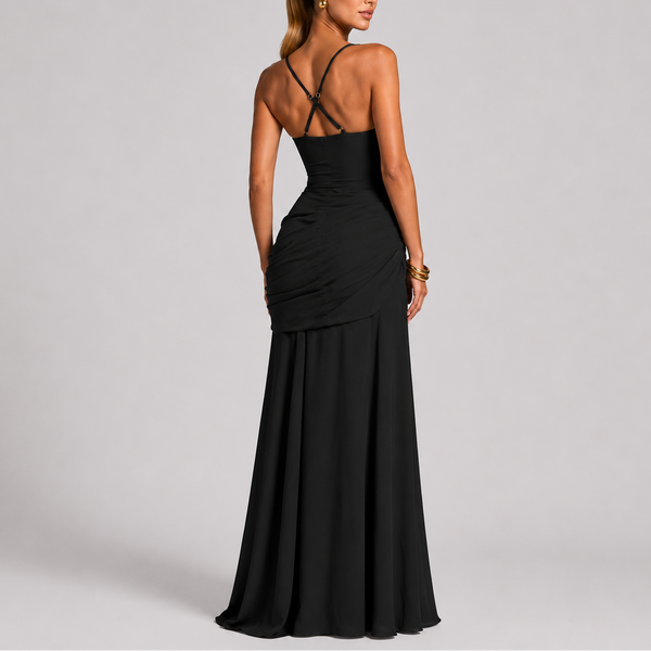 Robe Maxi Élégante Froncée à Encolure Carrée pour Femme
