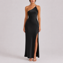 Robe Maxi Satinée Élégante à Une Épaule pour Femme