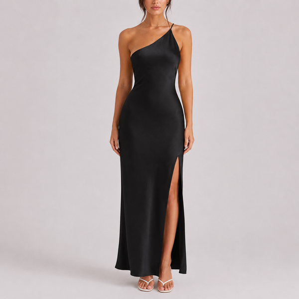 Robe Maxi Satinée Élégante à Une Épaule pour Femme