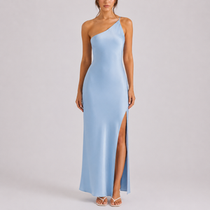 Robe Maxi Satinée Élégante à Une Épaule pour Femme