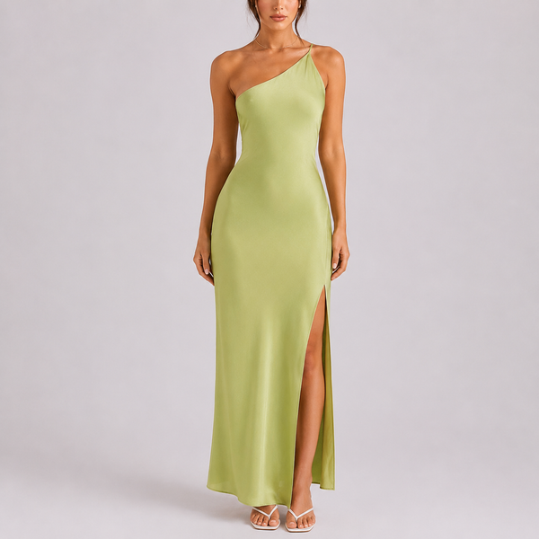 Robe Maxi Satinée Élégante à Une Épaule pour Femme