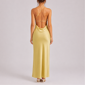 Robe Maxi Satinée Élégante à Une Épaule pour Femme