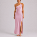 Robe Maxi Satinée Élégante à Une Épaule pour Femme