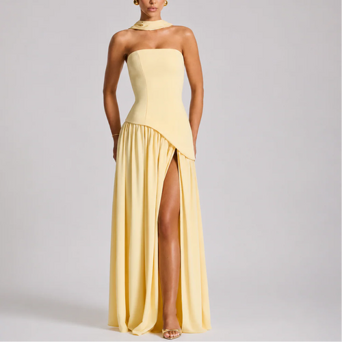 Robe Longue Femme à Dos Nu avec Écharpe Intégrée