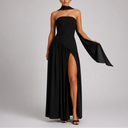 Robe Longue Femme à Dos Nu avec Écharpe Intégrée
