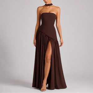 Robe Longue Femme à Dos Nu avec Écharpe Intégrée
