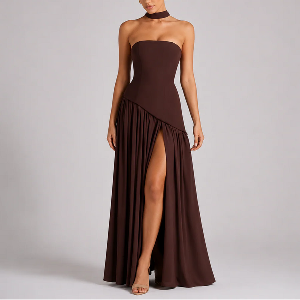 Robe Longue Femme à Dos Nu avec Écharpe Intégrée
