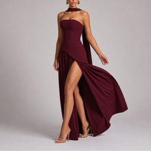 Robe Longue Femme à Dos Nu avec Écharpe Intégrée
