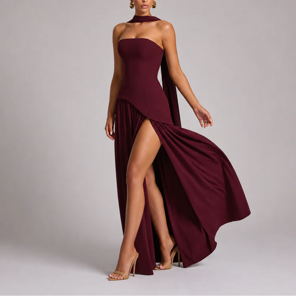 Robe Longue Femme à Dos Nu avec Écharpe Intégrée