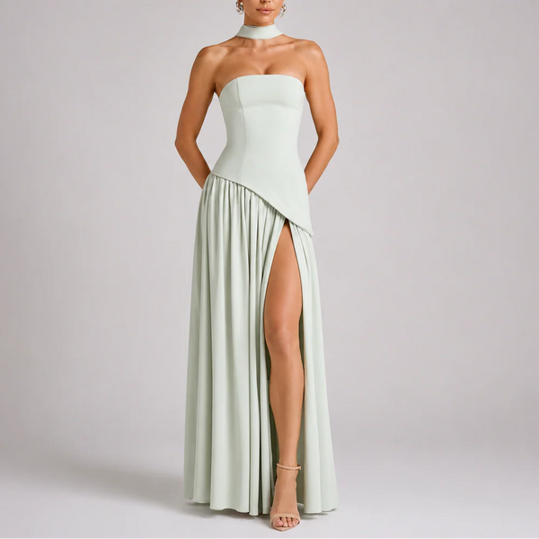 Robe Longue Femme à Dos Nu avec Écharpe Intégrée