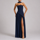 Robe Longue Femme à Dos Nu avec Écharpe Intégrée