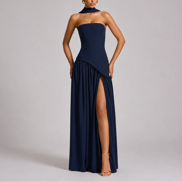 Robe Longue Femme à Dos Nu avec Écharpe Intégrée