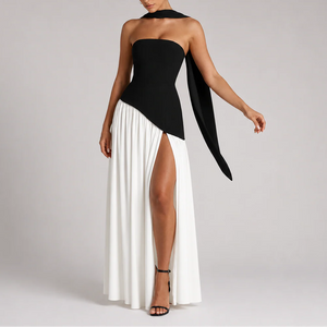 Robe Longue Femme à Dos Nu avec Écharpe Intégrée