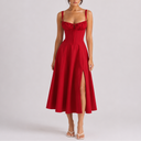 Robe Midi Corset Bleu Marine Femme à Bretelles