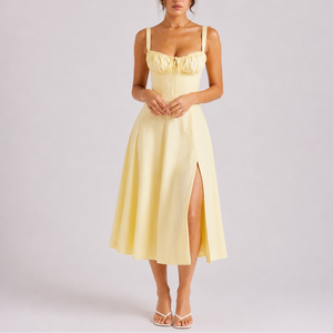Robe Midi Corset Bleu Marine Femme à Bretelles