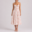Robe Midi Corset Bleu Marine Femme à Bretelles