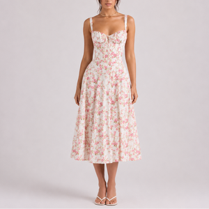 Robe Midi Corset Bleu Marine Femme à Bretelles