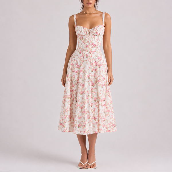 Robe Midi Corset Bleu Marine Femme à Bretelles