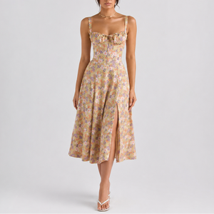 Robe Midi Corset Bleu Marine Femme à Bretelles