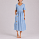 Robe Midi Rayée Décontractée pour Femme avec Boutons