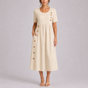 Robe Midi Rayée Décontractée pour Femme avec Boutons