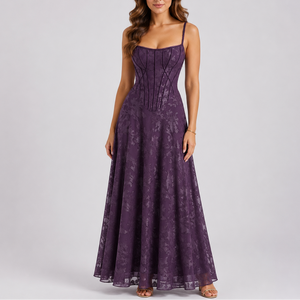 Robe Maxi Corset Brodée Florale pour Femme